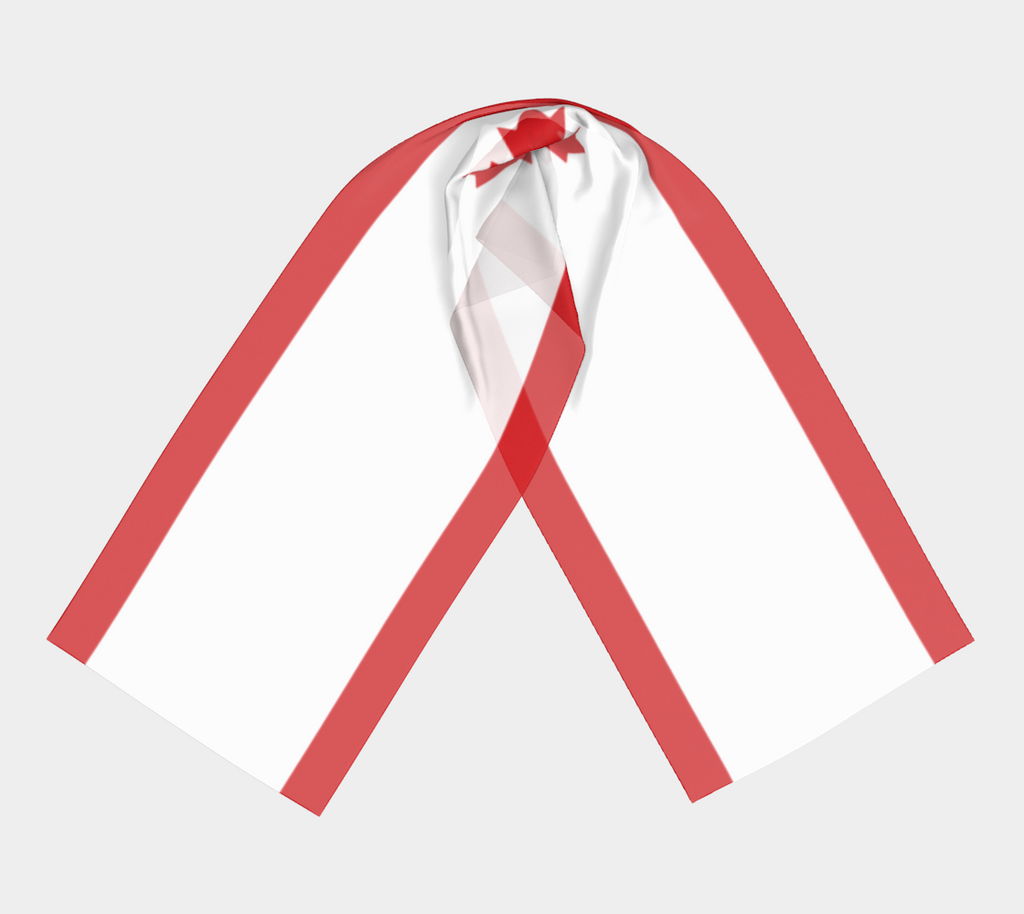 Red and white ribbon on a light gray background
