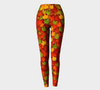 Leggings with autumn leaf pattern on a light gray background