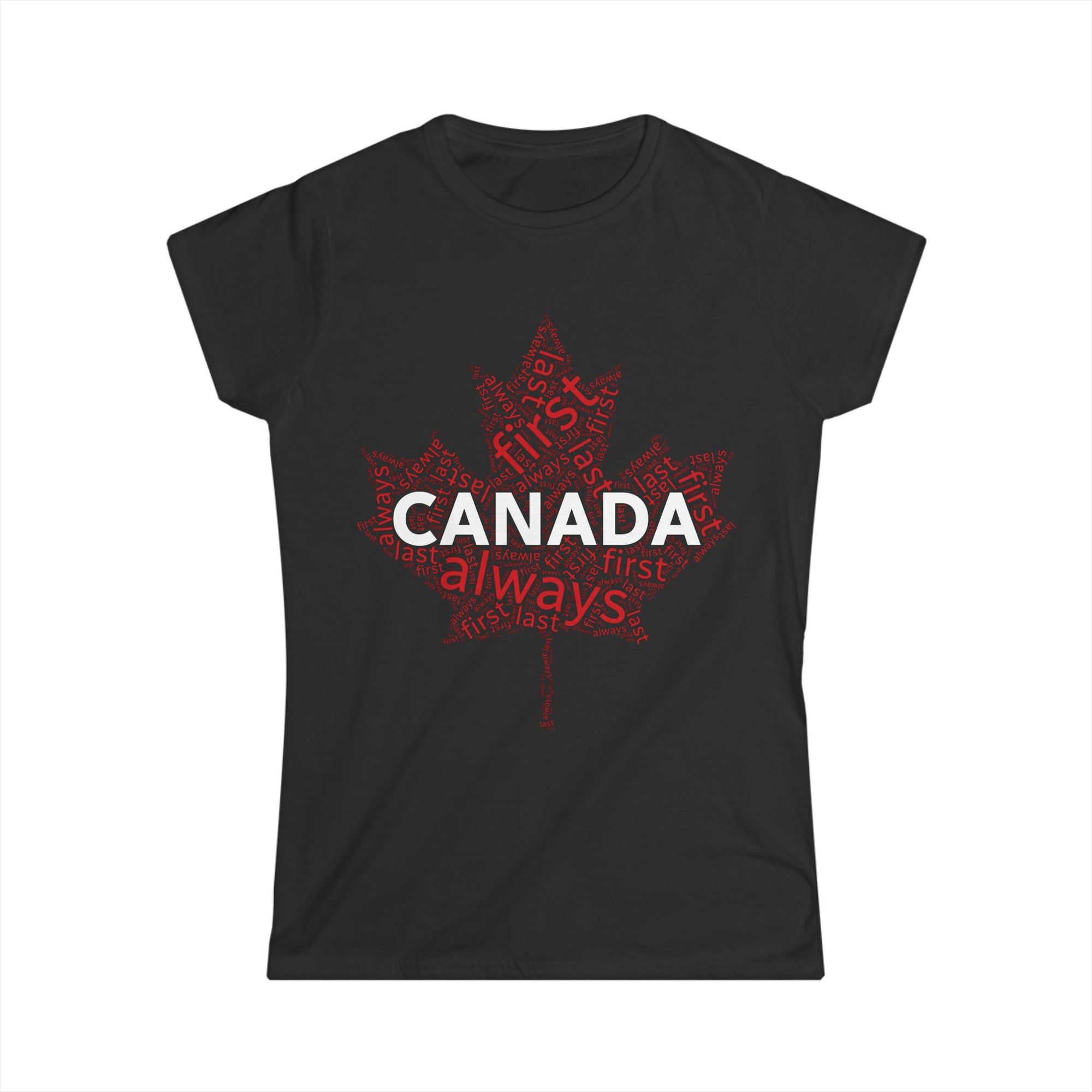 Canada First, Last, Always Maple Word Cloud Women's Shirt Black