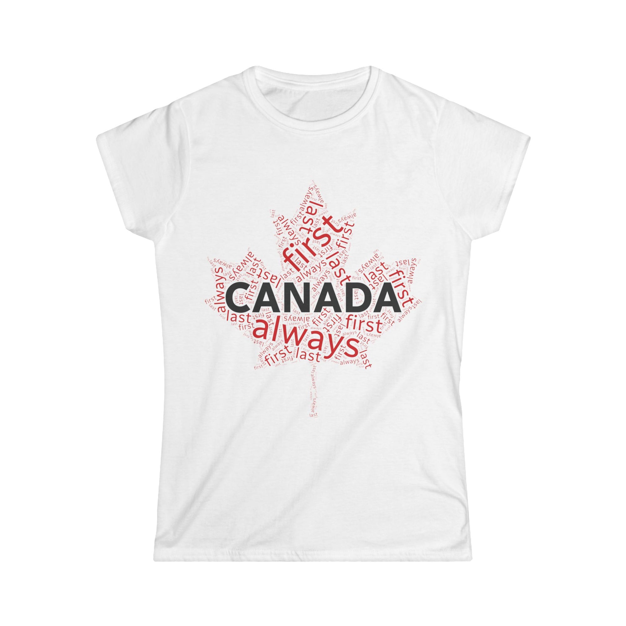 Canada first, last, always maple word cloud women's shirt white