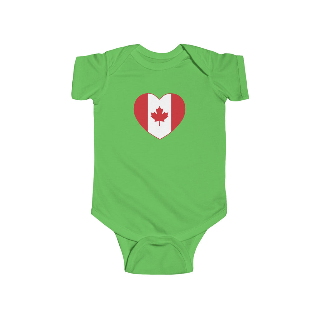Canada Flag Heart  Baby Onesie Green
