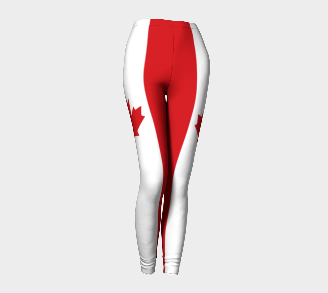 Leggings with a design resembling the Canadian flag on a gray background