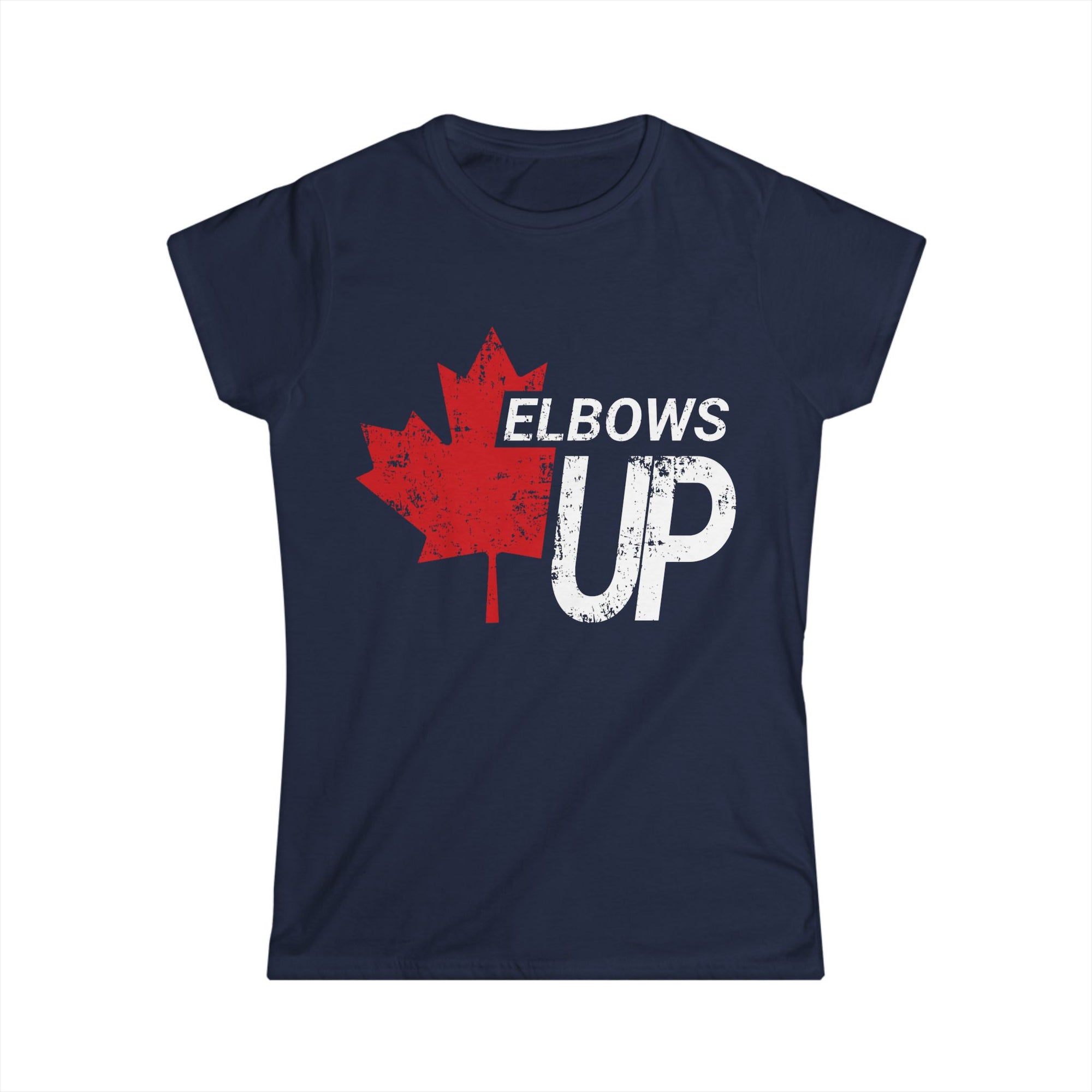 elbows up maple grunge women's shirt navy