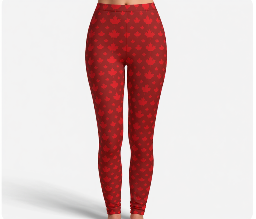 Red leggings with a pattern on a white background